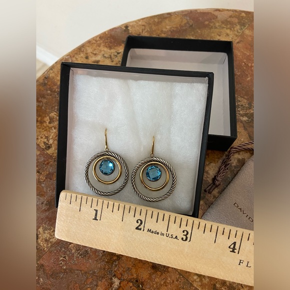 Rare Authentic David Yurman 18K Sterling silver Blue Topaz earrings - Picture 6 of 6